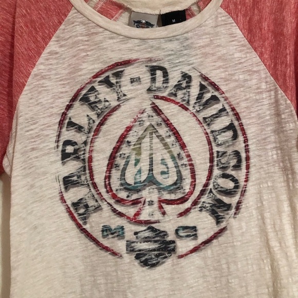 H-D® Womens Stars and Spade Burn-out Raglan Tee Medium Harley Davidson Biker - Picture 6 of 6